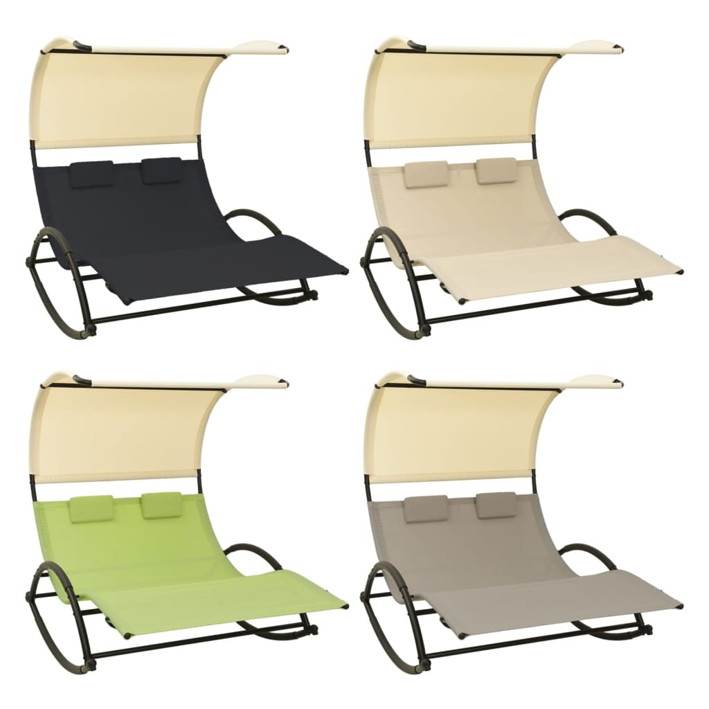 vidaXL Double Sunlounger Patio Lounge Chair with Canopy Outdoor Rocking Sunbed-5