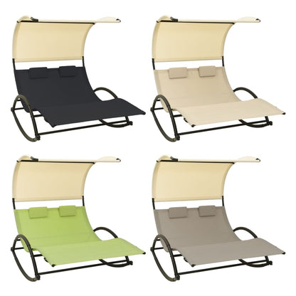 vidaXL Double Sunlounger Patio Lounge Chair with Canopy Outdoor Rocking Sunbed-5