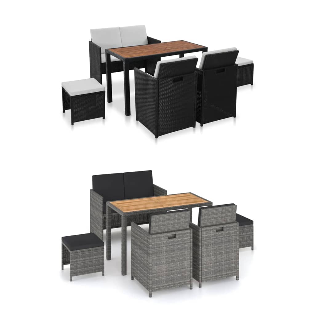 vidaXL Patio Dining Set Dining Table and Chairs Poly Rattan and Wood Black-3