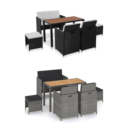 vidaXL Patio Dining Set Dining Table and Chairs Poly Rattan and Wood Black-3