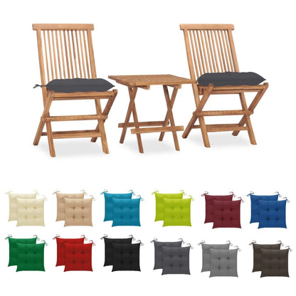 vidaXL Folding Patio Dining Set with Cushion Furniture 3 Piece Solid Teak Wood-0
