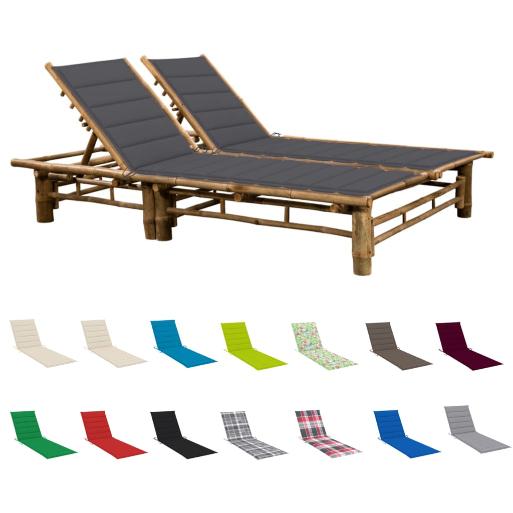 vidaXL 2-Person Sun Lounger with Cushions Bamboo Outdoor Daybed Multi Colors-5