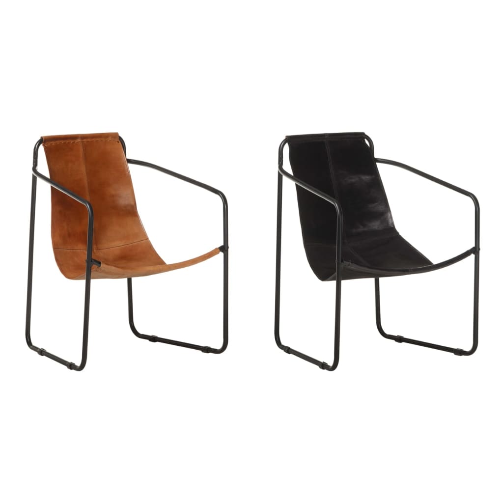 vidaXL Armchair Accent Chair with Iron Frame for Living Room Real Leather-0