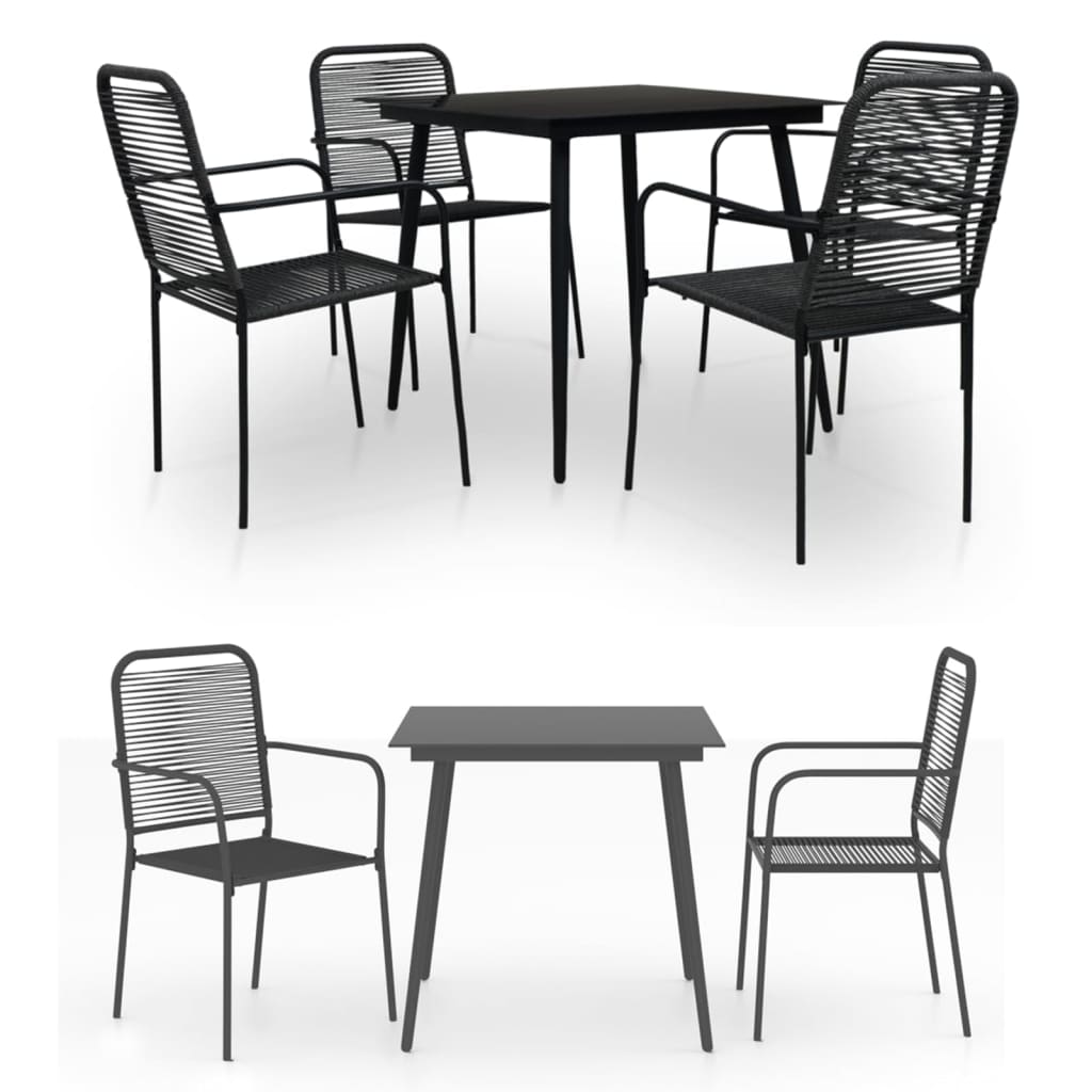vidaXL Patio Dining Set Dining Table and Chairs Cotton Rope and Steel Black-3