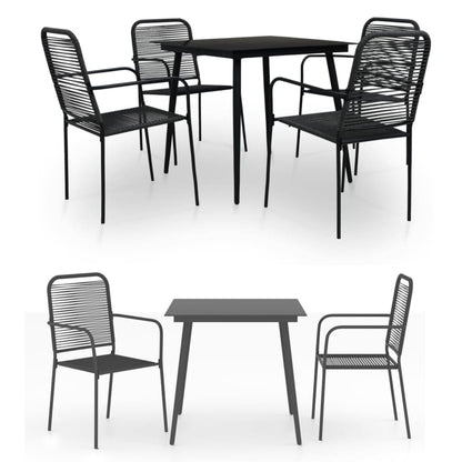 vidaXL Patio Dining Set Dining Table and Chairs Cotton Rope and Steel Black-3