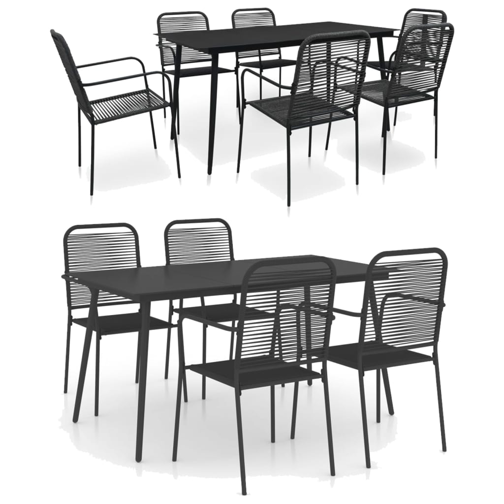 vidaXL Garden Dining Set 5/7 Piece Cotton Rope and Steel Black Outdoor Patio-4