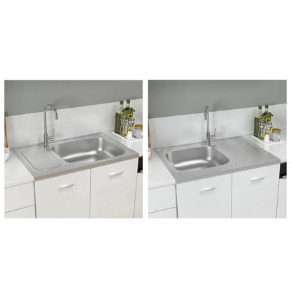 vidaXL Kitchen Sink Undermount Sink with Strainer Stainless Steel Sink Silver-3