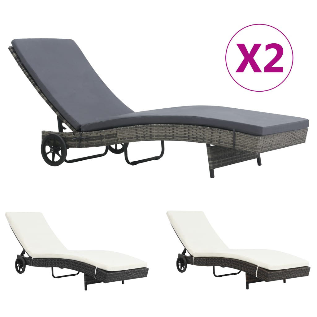 vidaXL Patio Lounge Chair Outdoor Sunbed Sunlounger with Cushion Poly Rattan-5