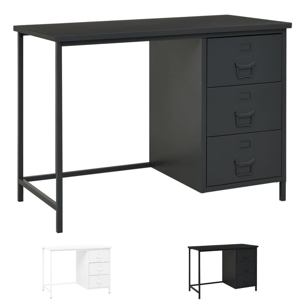 vidaXL Desk Industrial Home Office Study Desk Computer Desk with Drawers Steel-4