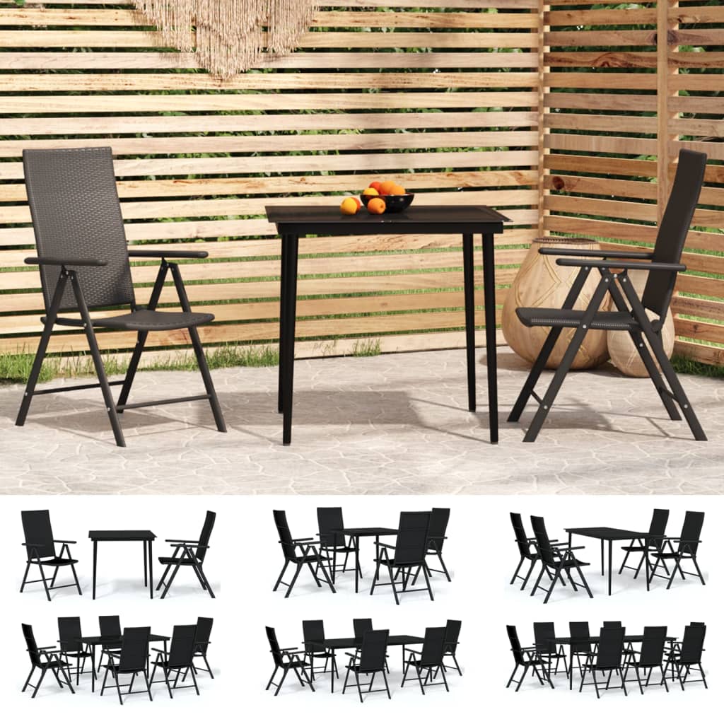 vidaXL Patio Dining Set Black Outdoor Furniture 3/5/7/9 Piece Multi Sizes-2