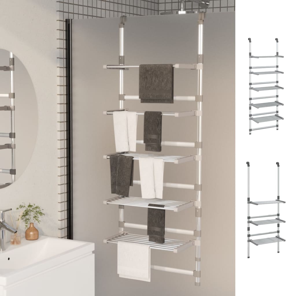 vidaXL Drying Rack Wall Mounted Hanging Clothes Laundry Drying Rack Aluminum-2