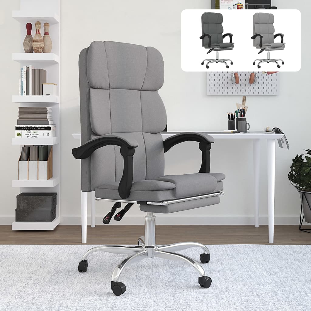 vidaXL Chair Swivel Reclining Desk Chair with Wheels for Living Room Fabric-2