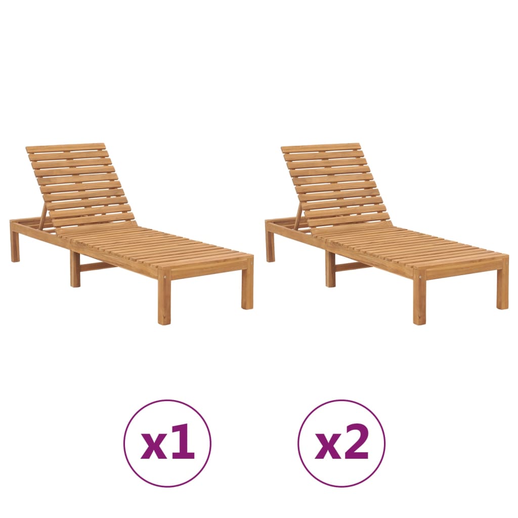 vidaXL 1/2x Solid Wood Teak Sun Lounger Patio Garden Lounge Bed Furniture-5
