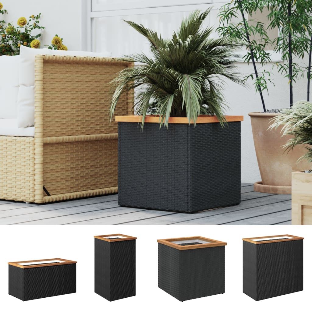 vidaXL Planter Decorative Outdoor Patio Plant Pot Flower Box Black Poly Rattan-4