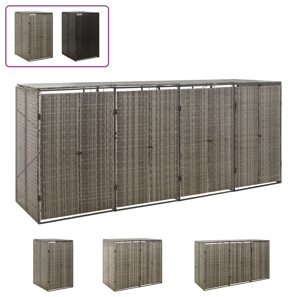 vidaXL Bin Store Outdoor Trash Can Storage Single Wheelie Bin Shed Poly Rattan-5