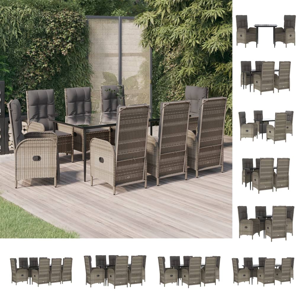 vidaXL 3 Piece Patio Dining Set with Cushions Black Poly Rattan-1