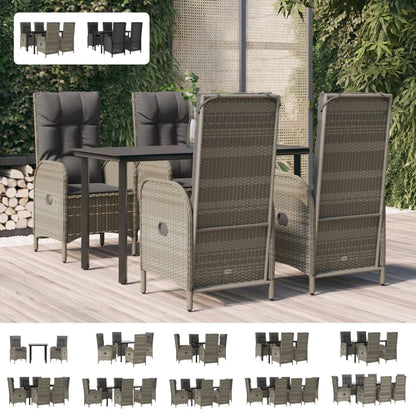 vidaXL 3 Piece Patio Dining Set with Cushions Black and Gray Poly Rattan-1
