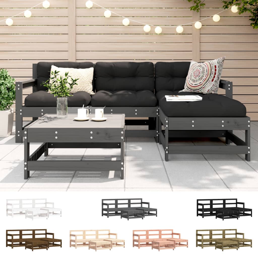 vidaXL 5 Piece Patio Lounge Set White Solid Wood Pine-1