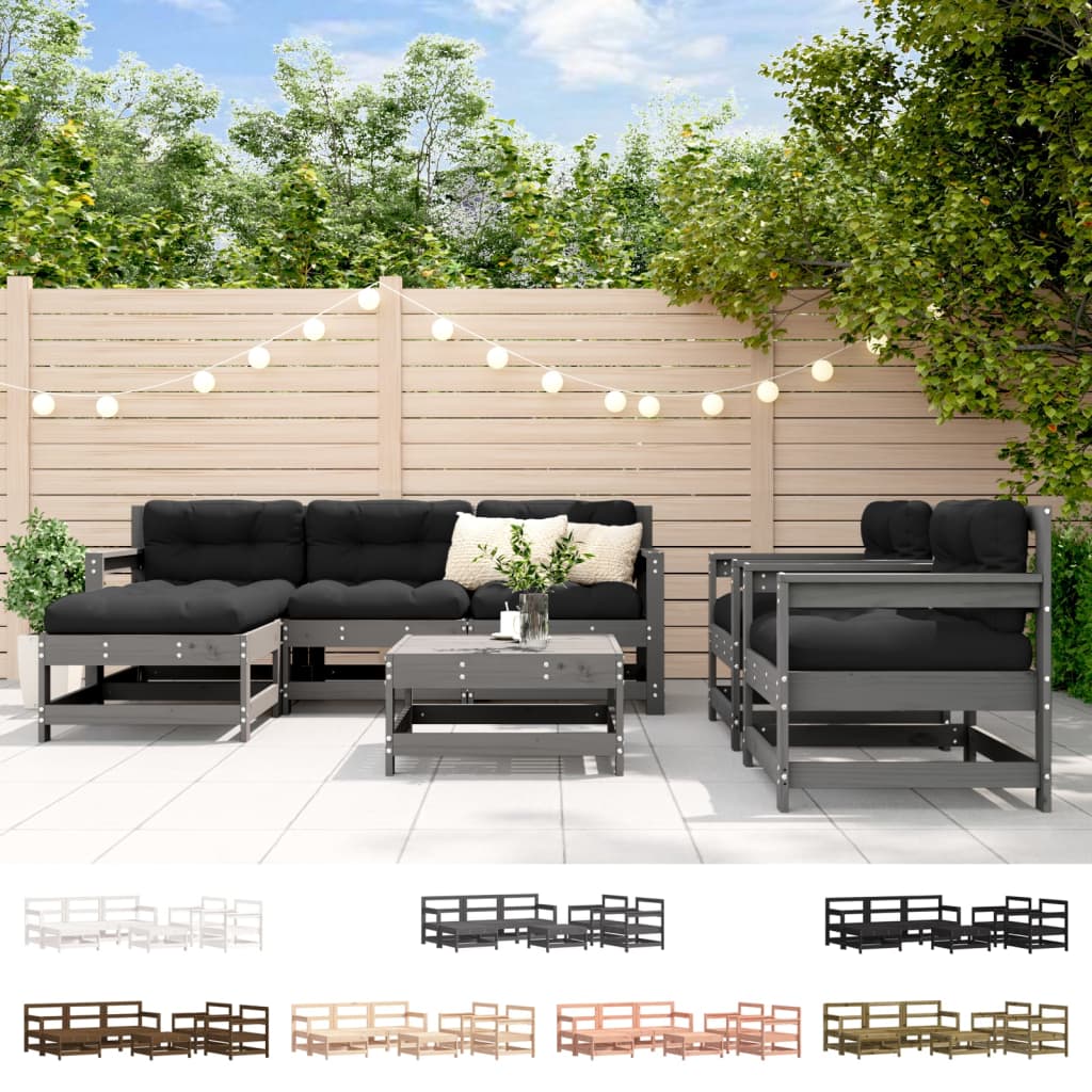 vidaXL Patio Lounge Set Outdoor Garden Furniture Set 7 Piece Solid Wood Pine-1