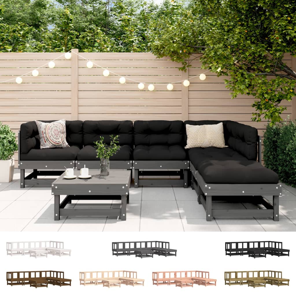 vidaXL Patio Lounge Set Outdoor Garden Furniture Set 7 Piece Solid Wood Pine-1