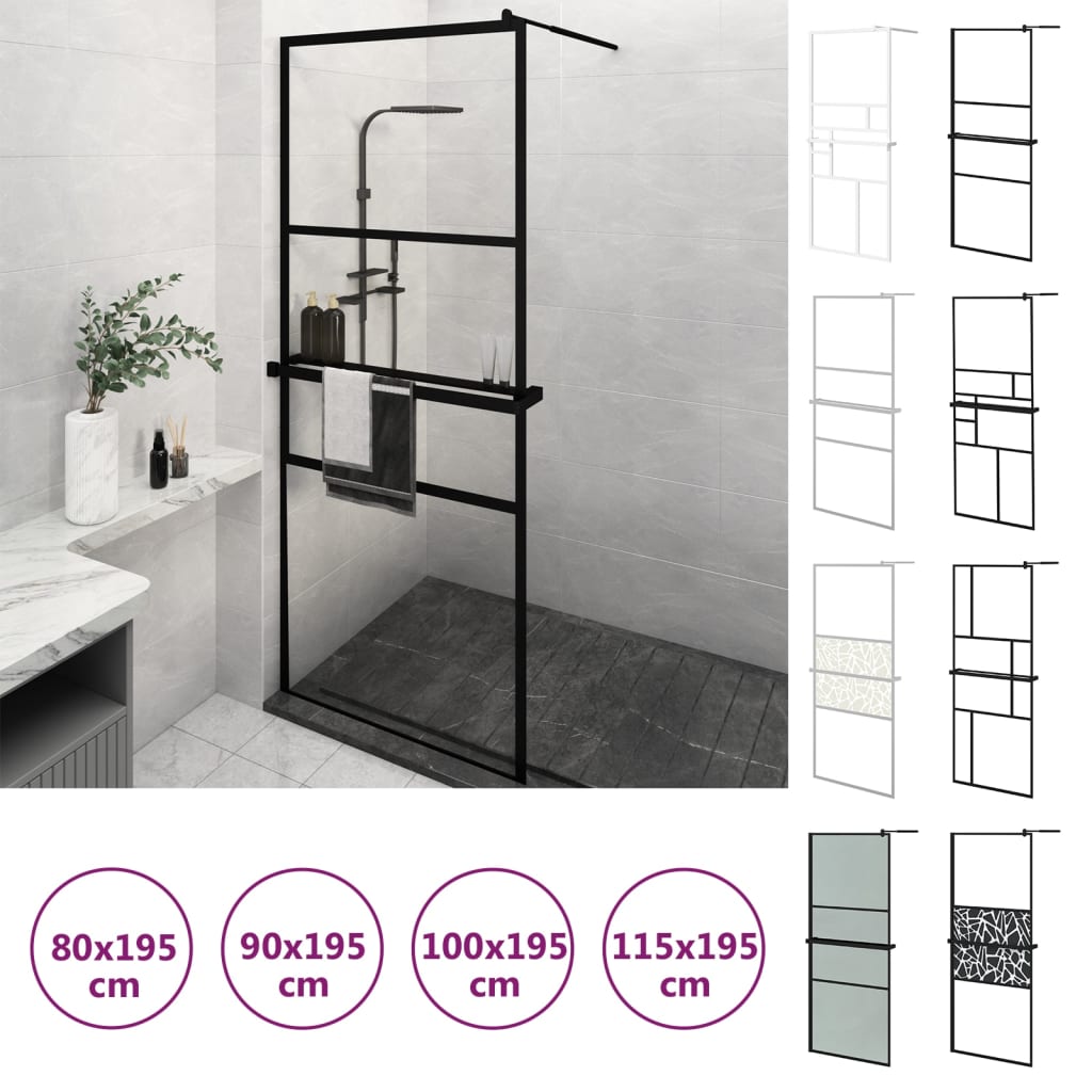 vidaXL Walk-in Shower Wall with Shelf Black 31.5"x76.8" ESG Glass&Aluminum-2