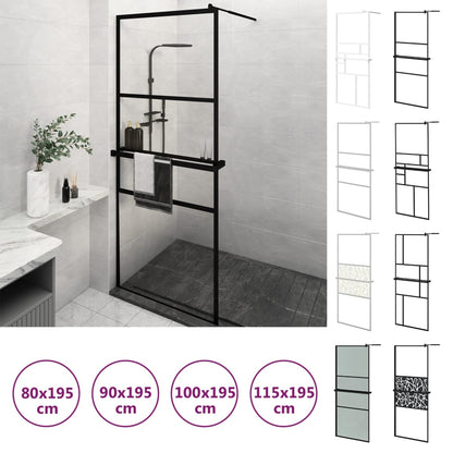 vidaXL Walk-in Shower Wall with Shelf Black 31.5"x76.8" ESG Glass&Aluminum-2