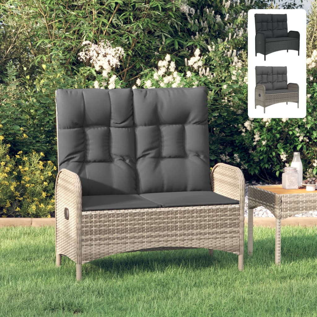 vidaXL Patio Bench Outdoor Reclining Dining Bench with Cushions Poly Rattan-2