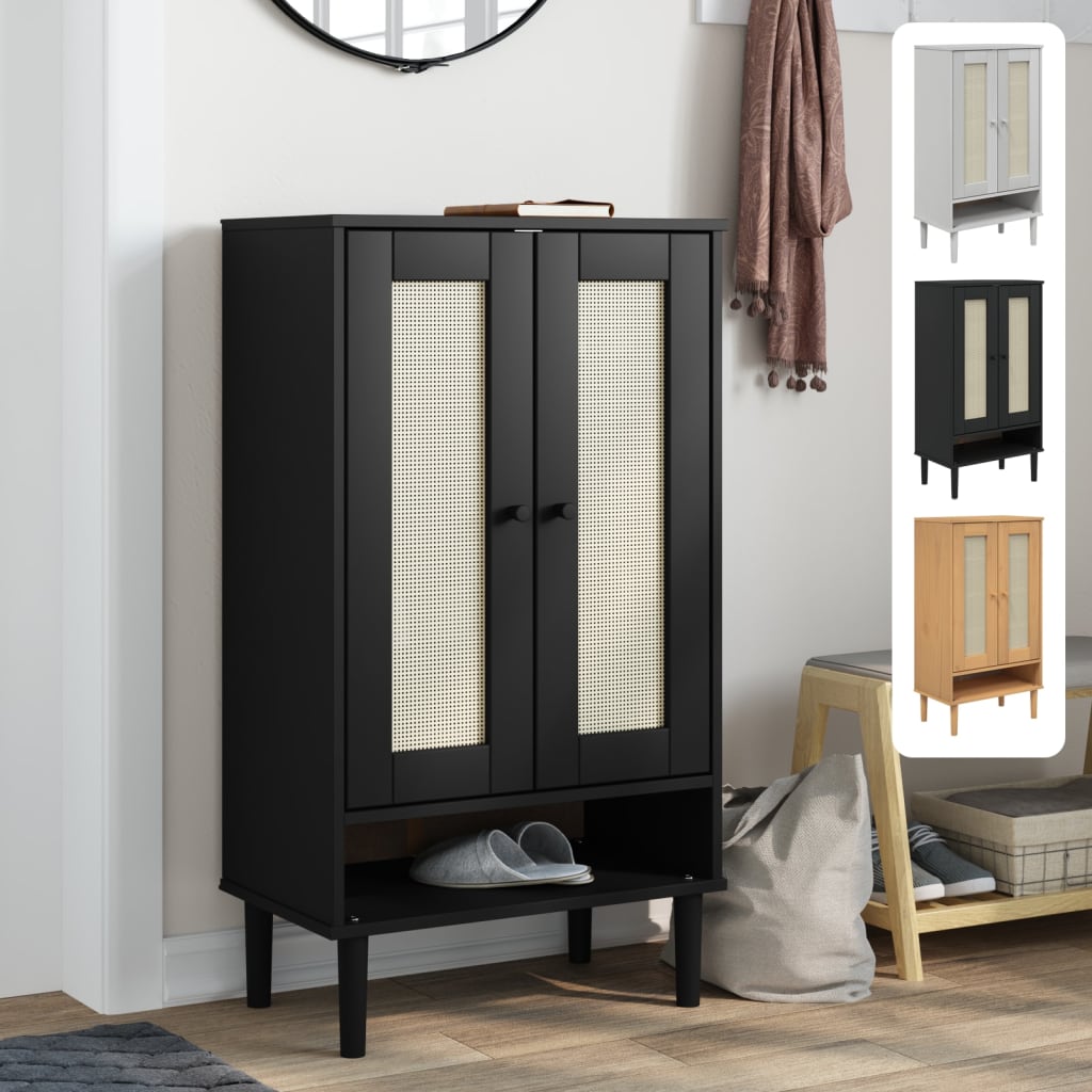vidaXL Shoe Cabinet Accent Storage Organizer SENJA Rattan Look Solid Wood-1