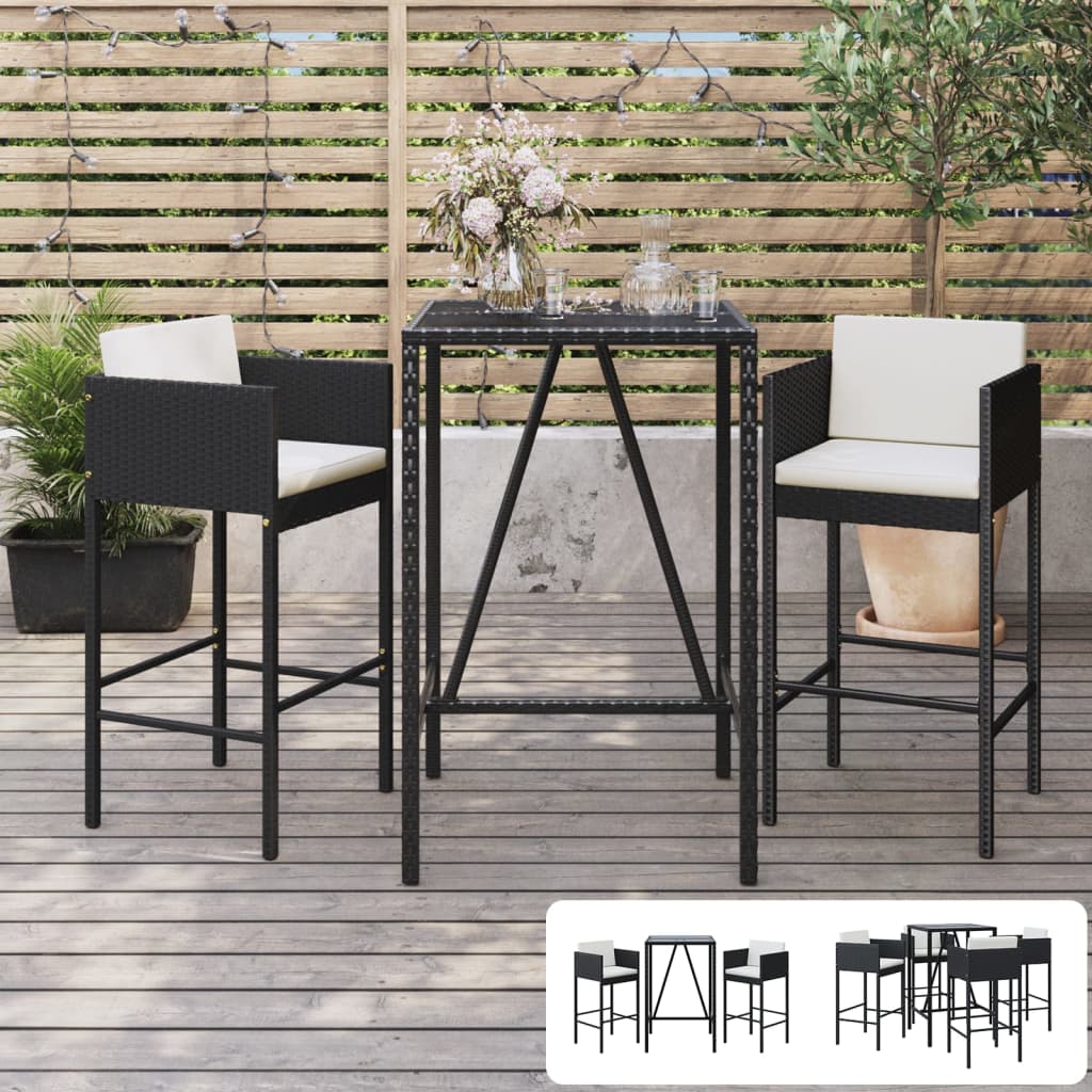 vidaXL 5 Piece Patio Bar Set with Cushions Black Poly Rattan-1