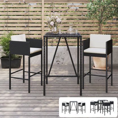 vidaXL 5 Piece Patio Bar Set with Cushions Black Poly Rattan-1