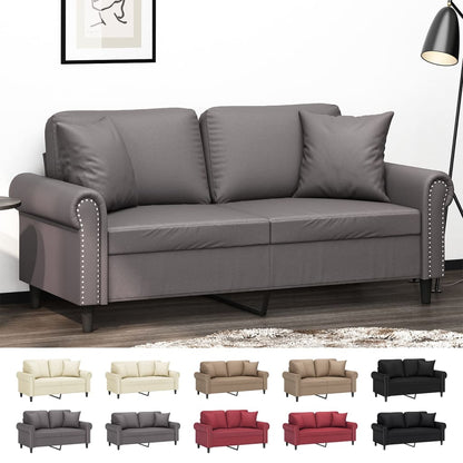 vidaXL 2-Seater Sofa with Throw Pillows Loveseat Couch Black Faux Leather-2