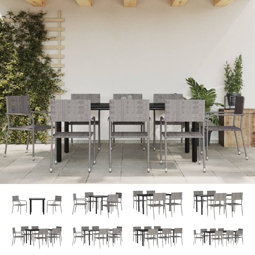 vidaXL Patio Dining Set Table and Chair Gray and Black Poly Rattan and Steel-4