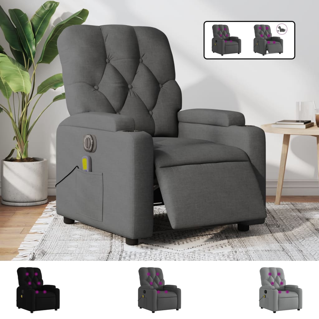 vidaXL Massage Recliner Chair Dark Gray Fabric-1