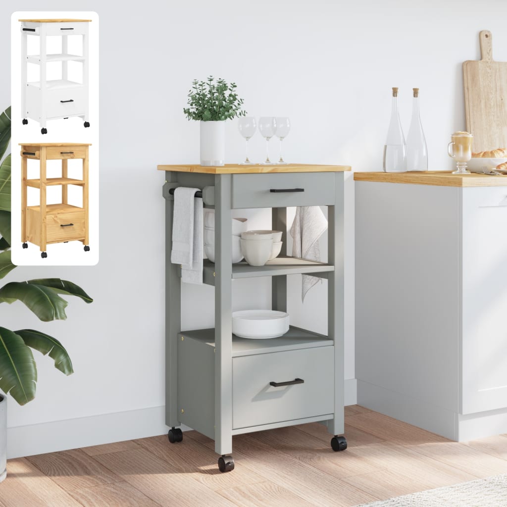 vidaXL Kitchen Trolley Rolling Cart on Wheels Living Room Solid Wood Pine-0