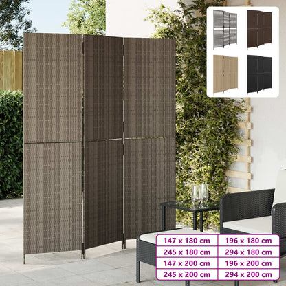 vidaXL Room Divider 3 Panels Black Poly Rattan-1