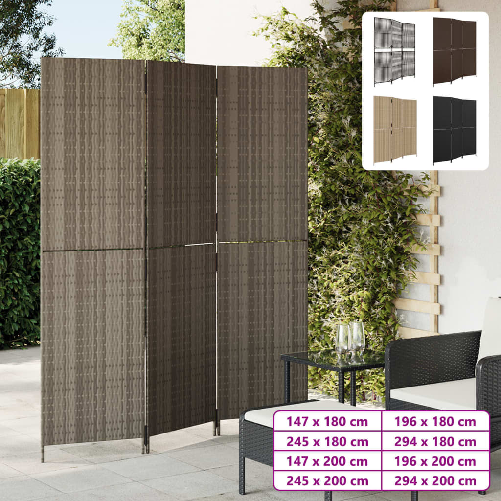vidaXL Room Divider 3 Panels Black Poly Rattan-1