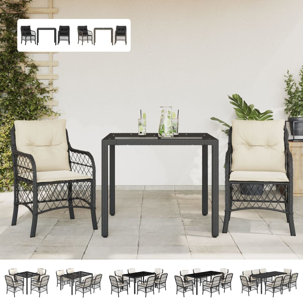 vidaXL Bistro Set with Cushions Outdoor Garden Furniture 3 Piece Poly Rattan-3