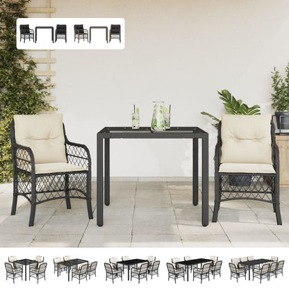 vidaXL Bistro Set with Cushions Outdoor Garden Furniture 3 Piece Poly Rattan-3