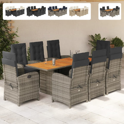 vidaXL 9 Piece Patio Dining Set with Cushions Black Poly Rattan-1