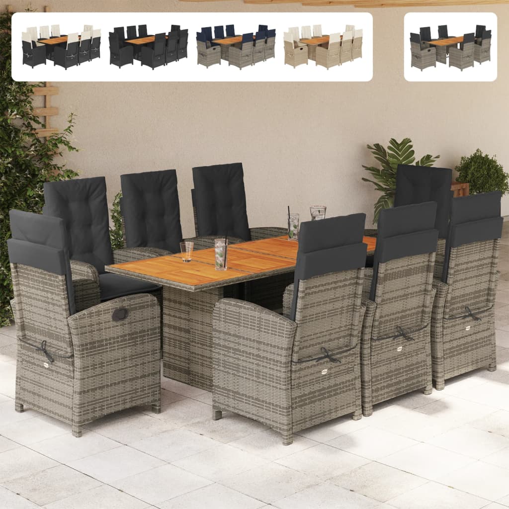 vidaXL 9 Piece Patio Dining Set with Cushions Black Poly Rattan-1