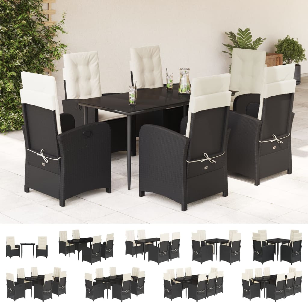vidaXL 9 Piece Patio Dining Set with Cushions Black Poly Rattan-1