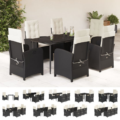 vidaXL 9 Piece Patio Dining Set with Cushions Black Poly Rattan-1
