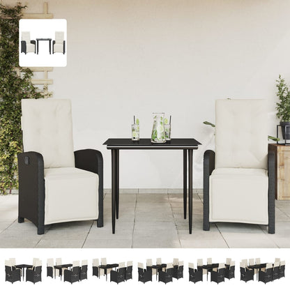 vidaXL 9 Piece Patio Dining Set with Cushions Black Poly Rattan-1