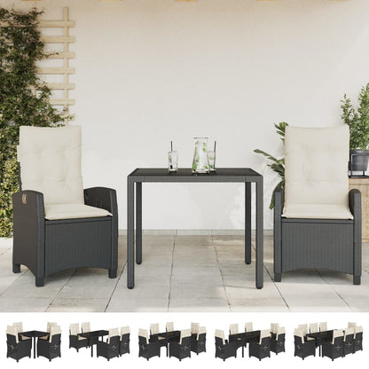 vidaXL 7 Piece Patio Dining Set with Cushions Black Poly Rattan-1