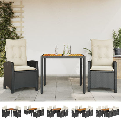 vidaXL 3 Piece Patio Dining Set with Cushions Black Poly Rattan-1