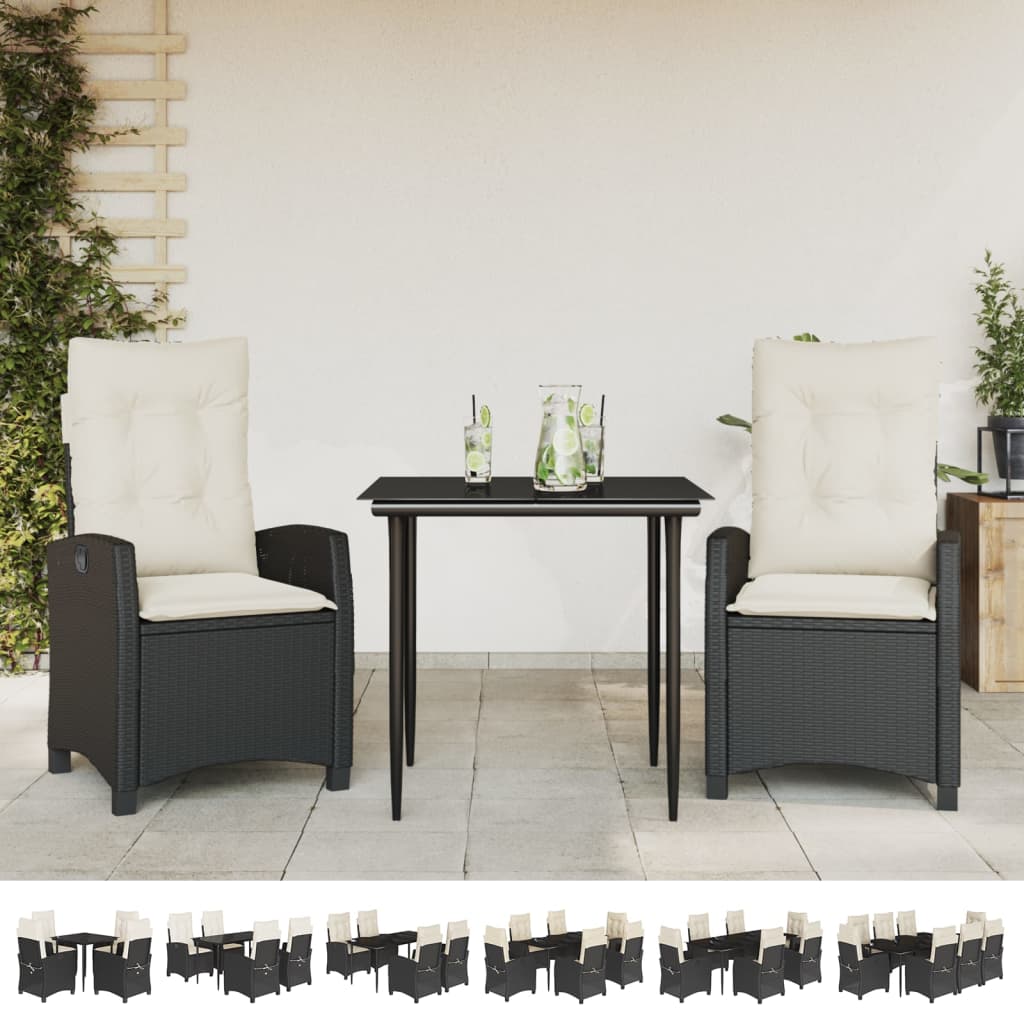 vidaXL 5 Piece Patio Dining Set with Cushions Black Poly Rattan-1