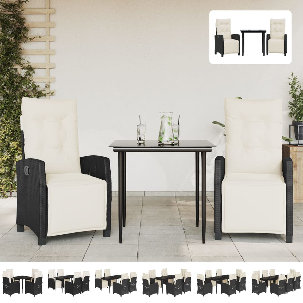 vidaXL 9 Piece Patio Dining Set with Cushions Black Poly Rattan-1