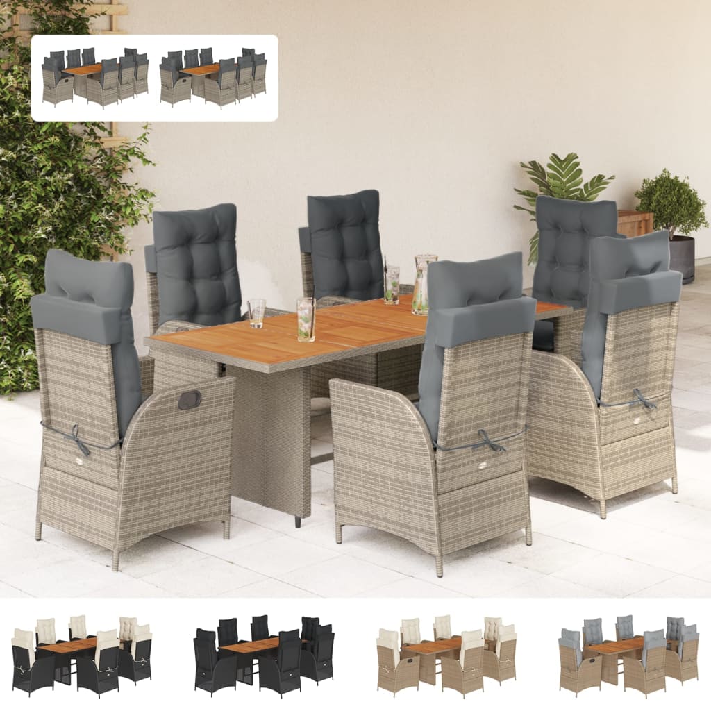 vidaXL 9 Piece Patio Dining Set with Cushions Gray Poly Rattan-1