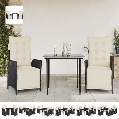 vidaXL 5 Piece Patio Dining Set with Cushions Black Poly Rattan-1