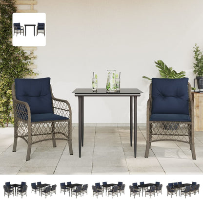 vidaXL 3 Piece Bistro Set with Cushions Gray Poly Rattan-1